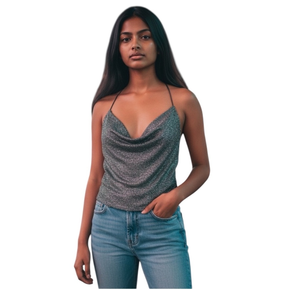 EXPRESS Y2K Metallic Silver Camisole Top, size Small vintage